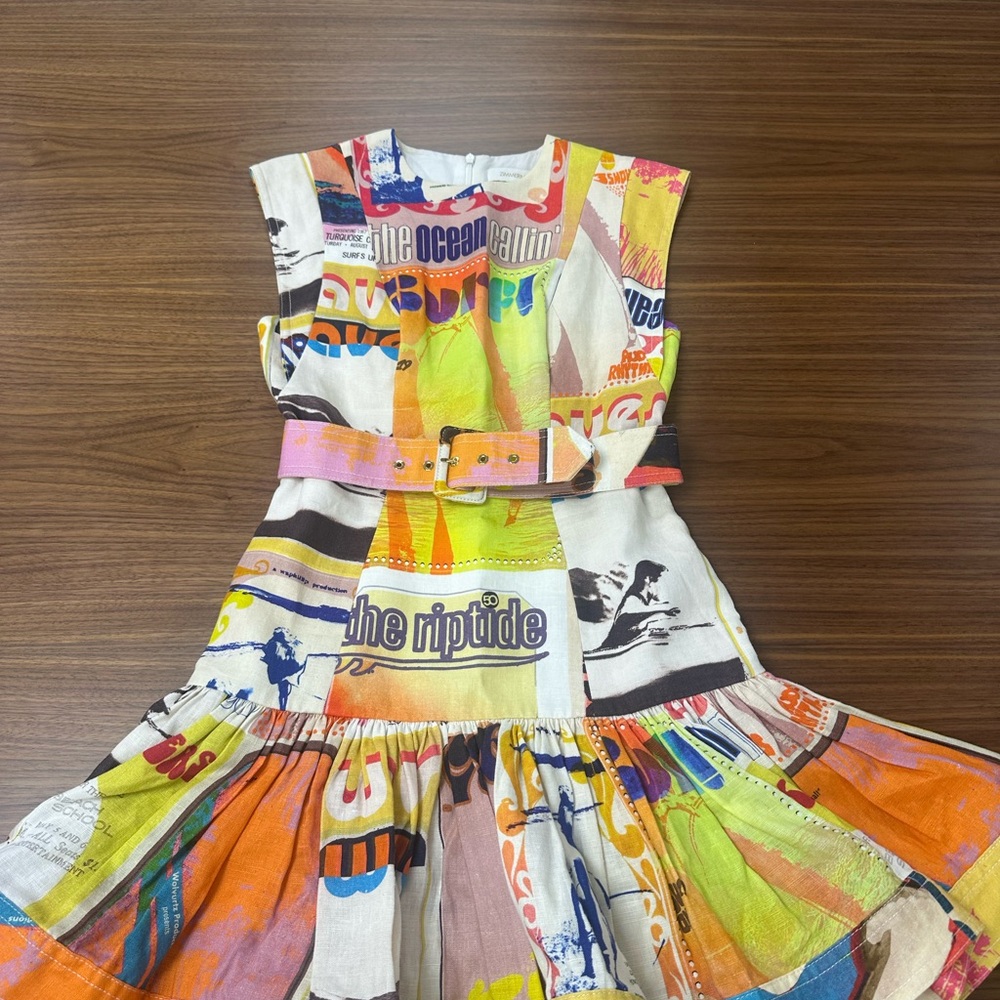 Zimmermann Brightside Fluted  Graphic Mini Dress